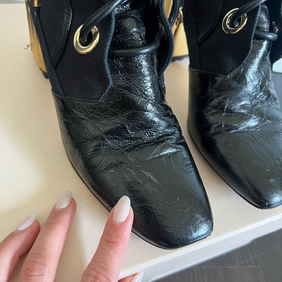DIOR patent crinkled gold heel boots bootie 37.5